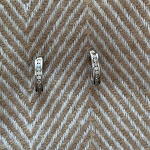 White gold and diamond half stud hoops